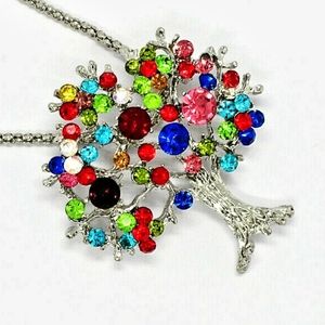 NWT BJ necklace enamel/ multi-crystal Tree pendant